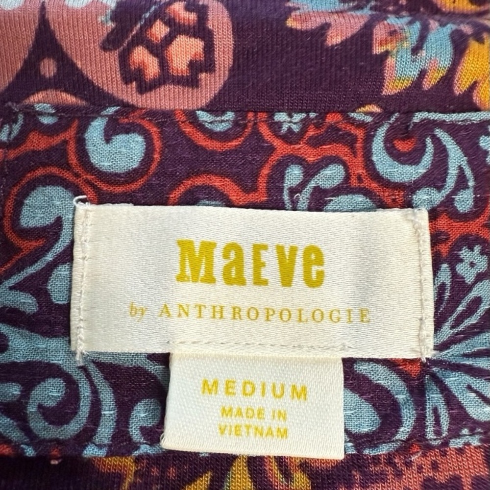 Maeve Anthropologie Summerset Boho Floral Blouse Mixed Print Handkerchief Hem M - Picture 8 of 13